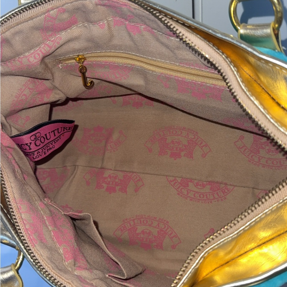 Juicy Couture Shoulder Hand Bag Teal Blue & Gold Contrast - Picture 4 of 7